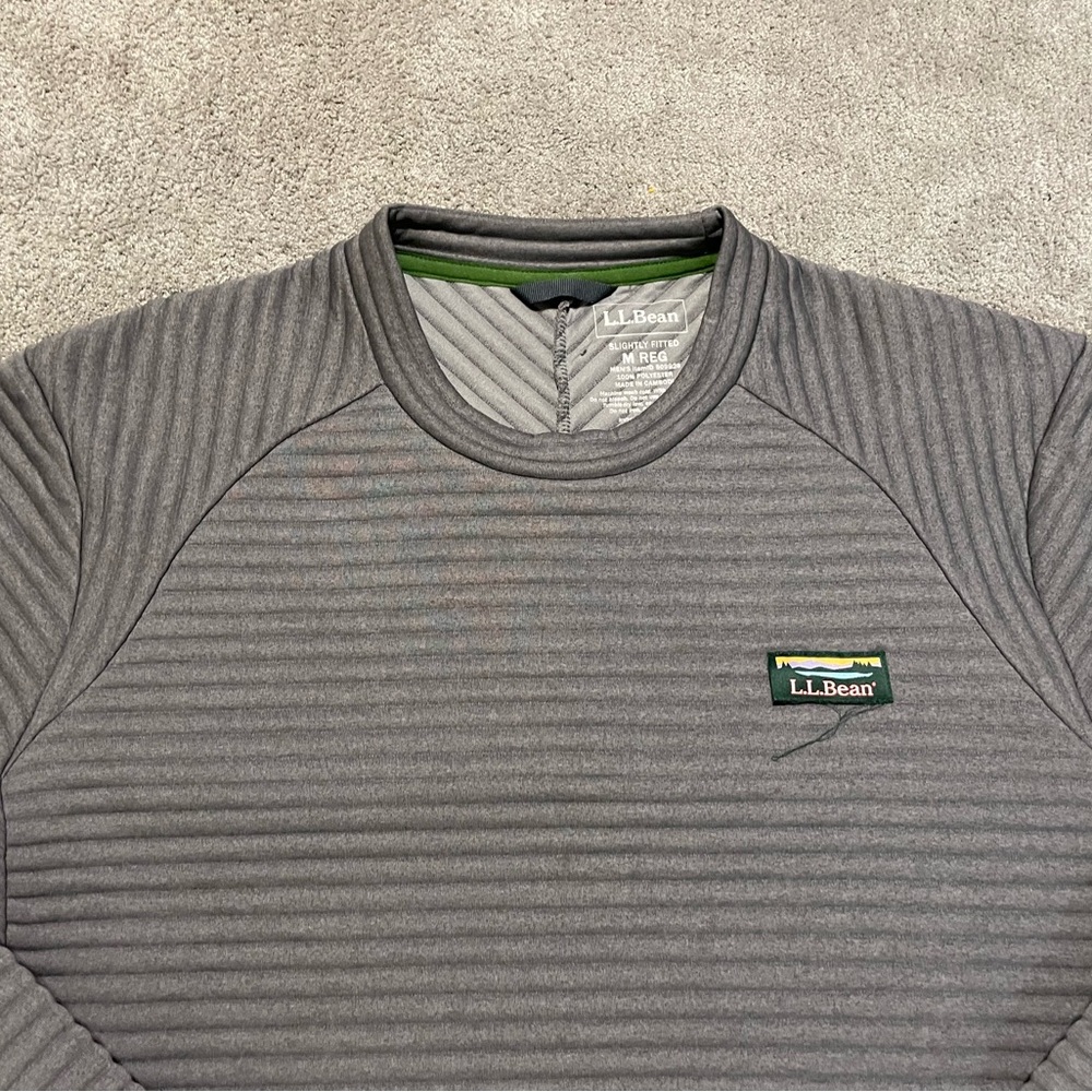 L.L. Bean Gray Ribbed Crewneck with Green Trim - Picture 2 of 16